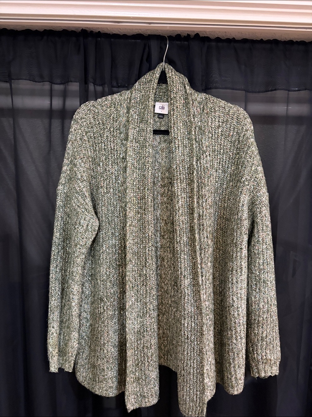 CAbi Heathered Sage Green Open-Front Cardigan